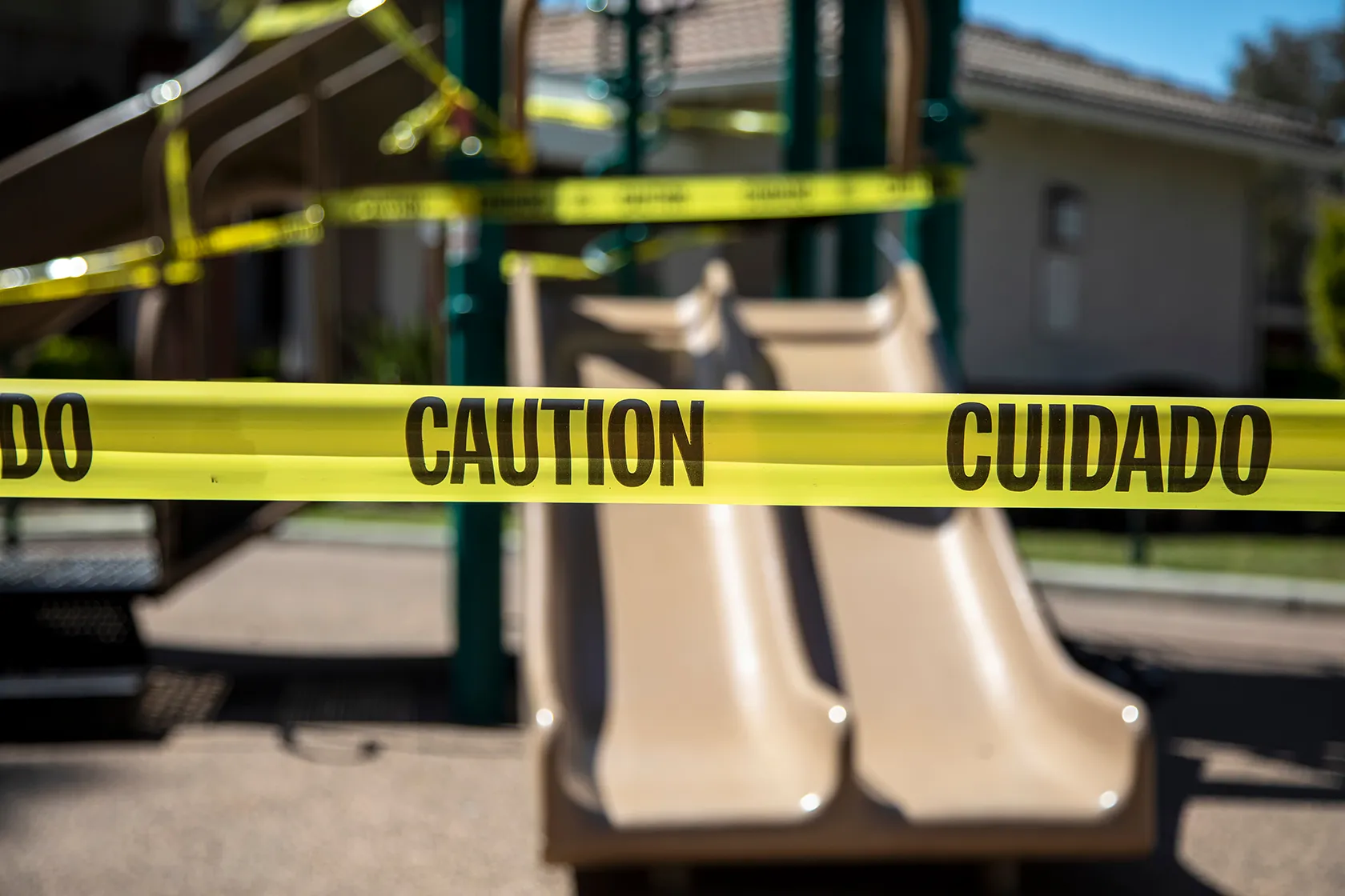 Caution tape in the playground slide